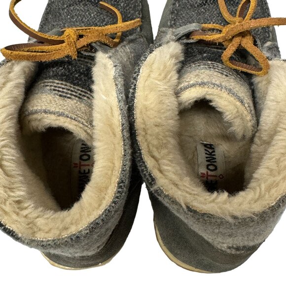 Minnetonka Torrey Lace Up Bootie Womens 8 M Leather Wool Blend Faux Fur Lining - Picture 16 of 16